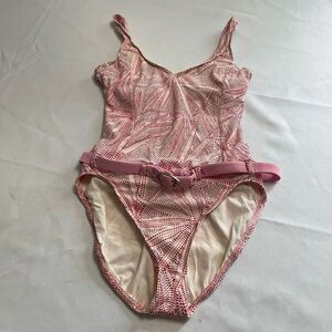 Jantzen VTG White Pink Red One Piece Bathing Suit Swimsuit Size 10